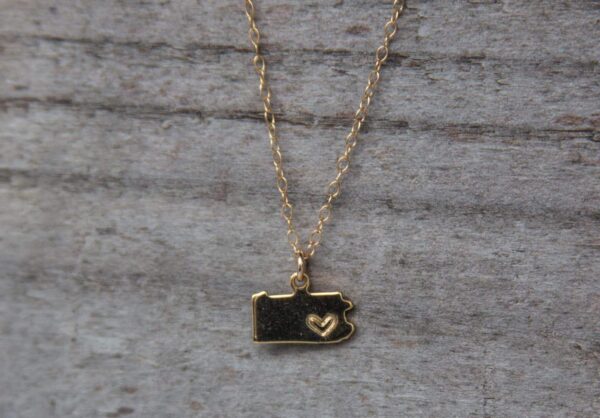 Gold plated Pennsylvania necklace with hand-stamped heart