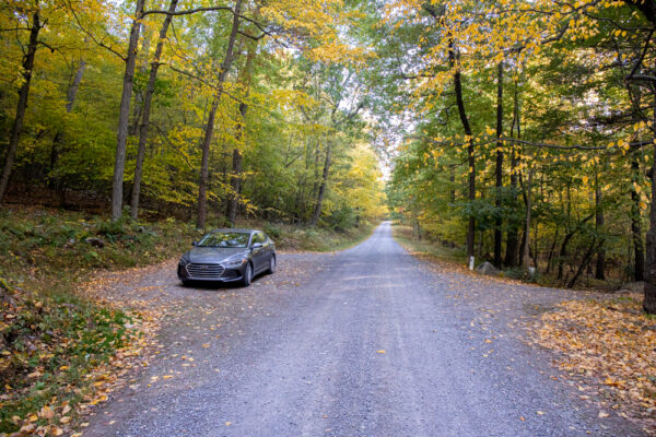 Parking for the Yellow Arrow Trail in Rothrock State Forest in PA