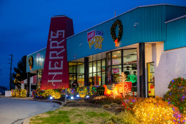 Christmas lights at the Herr's Factory Tour in Nottingham PA