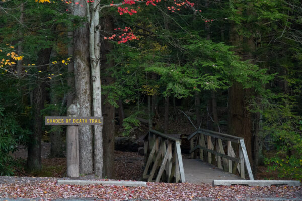 Trailhead for the Shades of Death Trail in Hickory Run State Park in PA