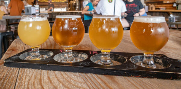 A flight of beer from Levity Brewing Company in Indiana PA