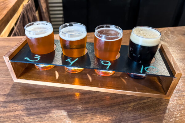 A flight of beers at Trailhead Brewing in Rockwood, PA