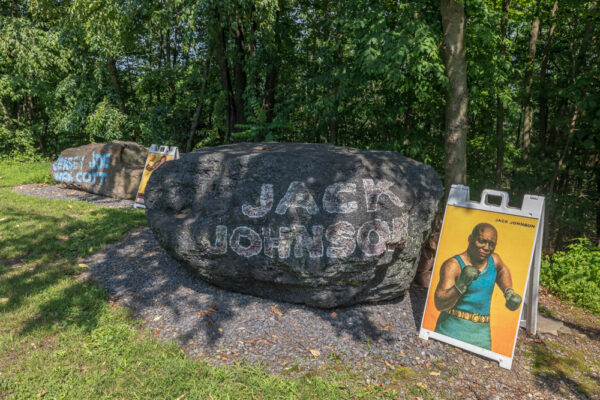 Jack Johnson boulder at Muhammad Ali's Deer Lake Camp in Pennsylvania