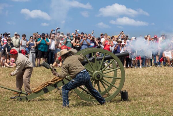 Civil War cannon being fired during the Gettysburg Reenactment in PA