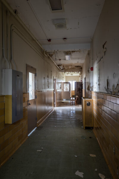 Abandoned hallway at the abandoned Cresson Tuberculosis Sanatorium in Pennsylvania