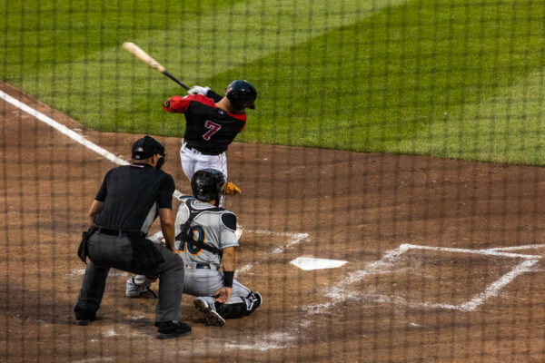 Batter swings during an Erie Seawolves baseball game