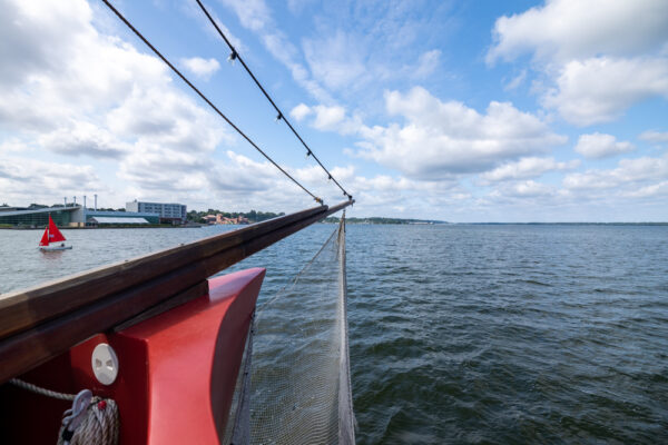 Bow of the Scallywags cruising Presque Isle Bay in Erie Pennsylvania