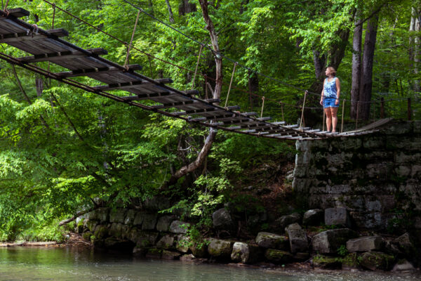 The swinging bridge along the Little Toby Rail Trail in Clarion County PA