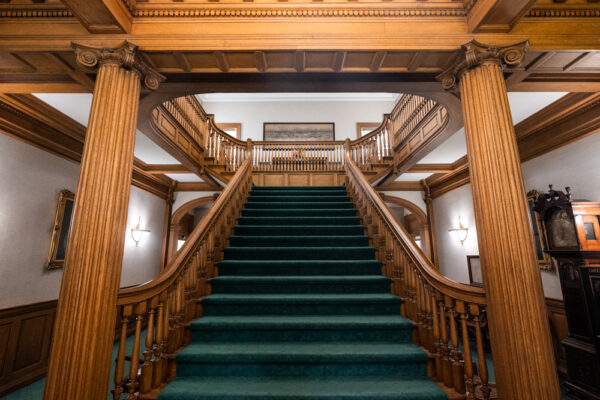 The interior steps at the Lukens Executive Office Building at the National Iron and Steel Heritage Museum in Coatesville PA