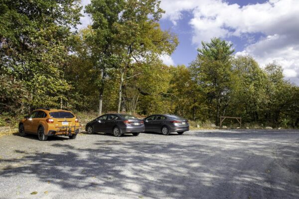 The parking area for Stone Mountain Hawk Watch in Rothrock State Forest