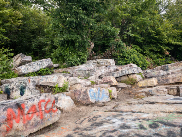 Graffiti covered rocks at Bake Oven Knob in the Poconos