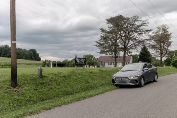 Car parked along the Hooded Grave Cemetery in Columbia County PA