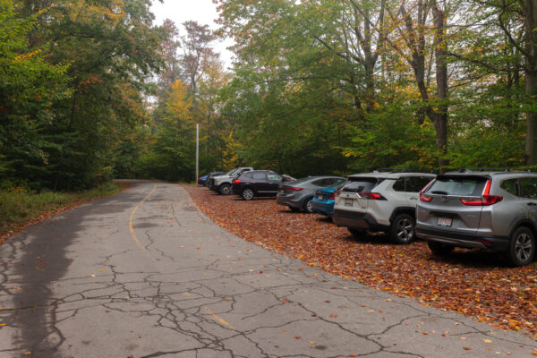The parking area for the Little Falls Trail in Promised Land State Park