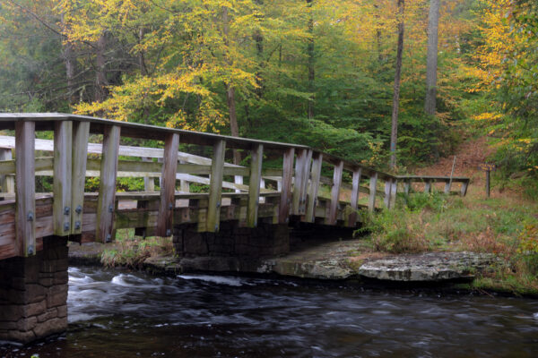 Wooden bridge on the Little Falls Trail in the Poconos