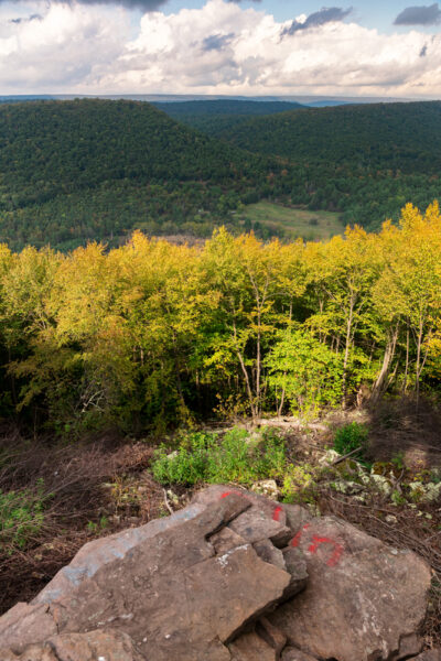 Overlooking the rocks and forested hillsides of Bald Eagle State Forest from Inglby View in Centre County Pennsylvania