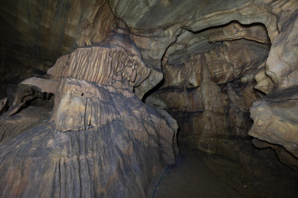 Giant flowstone formation in Black-Coffey Caverns in Williamson Pennsylvania