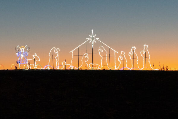 Nativity lights against sunset at Country Creek Farm in Franklin County PA