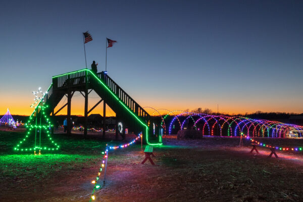 Viewing platform in the middle of the Trail of Lights at Country Creek Farm near Chambersburg Pennsylvania