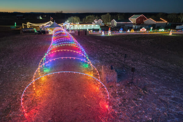 Light tunnel at Country Creek Farm's Trail of Lights in Chambersburg PA