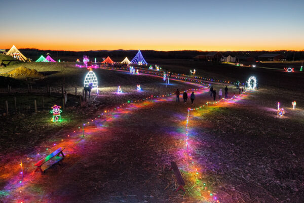 A path winds its way through Country Creek Farm's Trail of Lights near Chambersburg PA