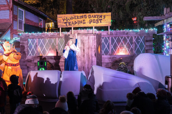 Character performs during the Christmas light display at Elmwood Park Zoo in the Philadelphia Suburbs