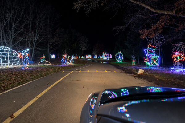 Car driving through Christmas Lights in Nay Aug Park in Scranton PA