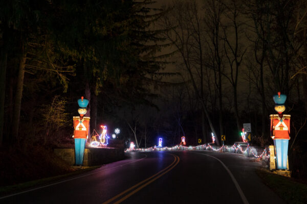 Nutcracker lights span the road at Light in the Parkway in Allentown Pennsylvania
