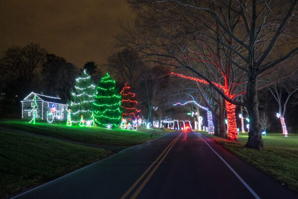 Christmas lights along the road in Lights in the Parkway in Allentown Pennsylvania