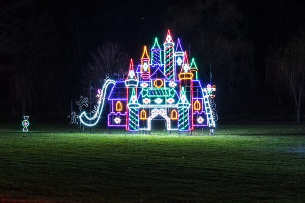 Castle light display at the Christmas lights in Allentown PA