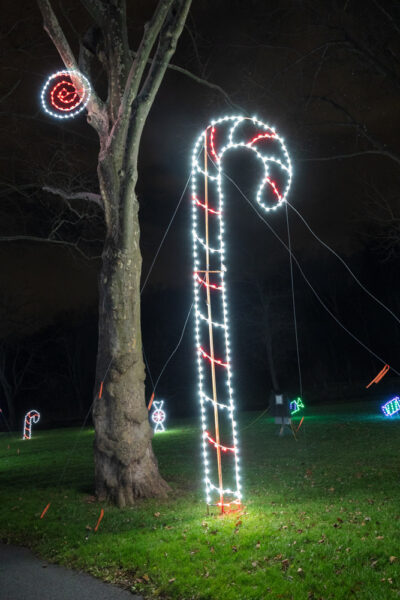 Candy cane light at Lights in the Parkway in the Lehigh Valley of PA