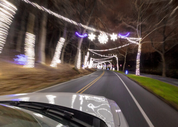 Car driving through lights at Allentown's Lights in the Parkway