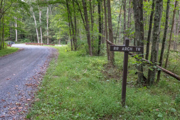 The Trailhead for the Railroad Arch Trail in Buchanan State Forest of PA