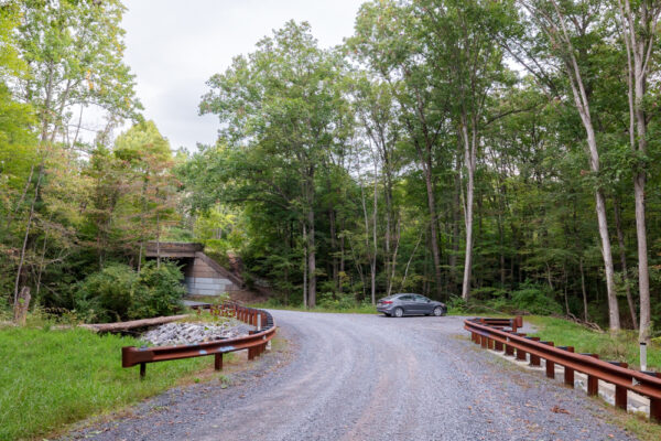 Parking area for the Railroad Arch Trail in Buchanan State Forest of Pennsylvania