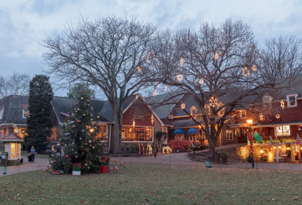 Christmas Lights at Peddler's Village before sunset