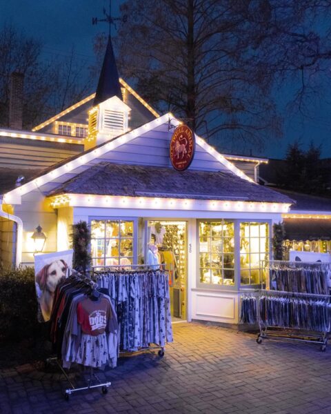 Shop lit up with Christmas Lights at Peddler's Village in Bucks County PA