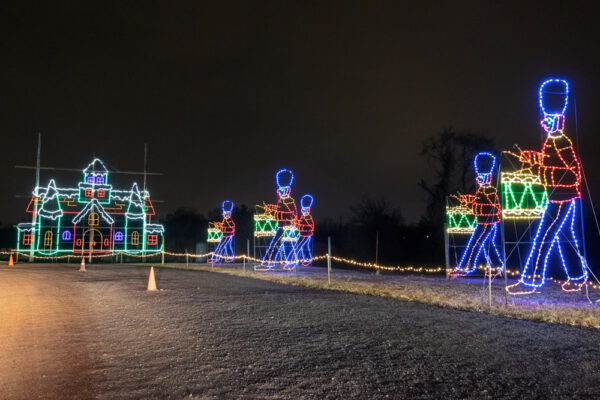 Roadway and lights at the Christmas lights at Shady Brook Farm in Bucks County PA