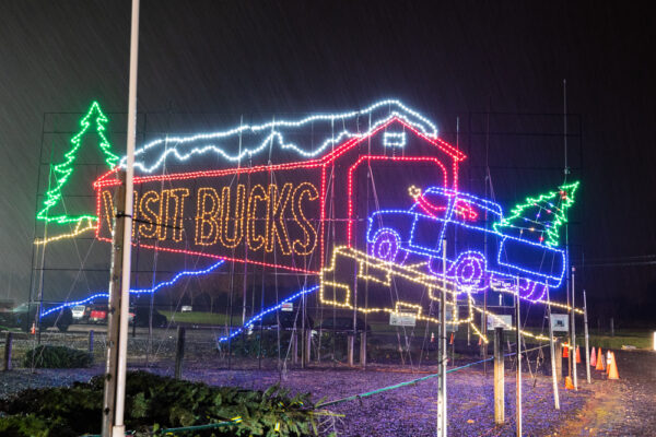 Covered Bridge lights at Shady Brook Farm's Christmas Display in Bucks County PA