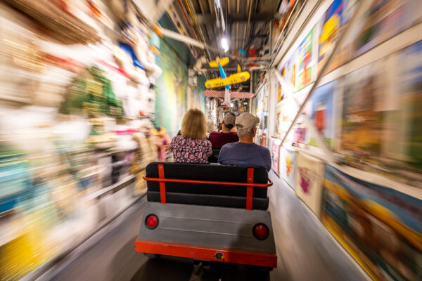 Tram riding through the Toy Box at American Treasure Tour near Valley Forge Pennsylvania