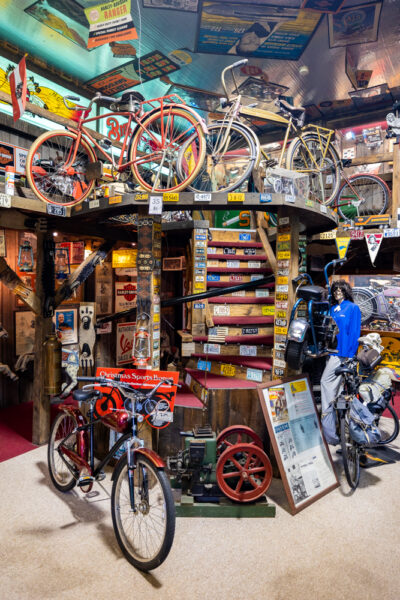 Bicycles and other random items on display at Bill's Old Bike Barn in Bloomsburg PA