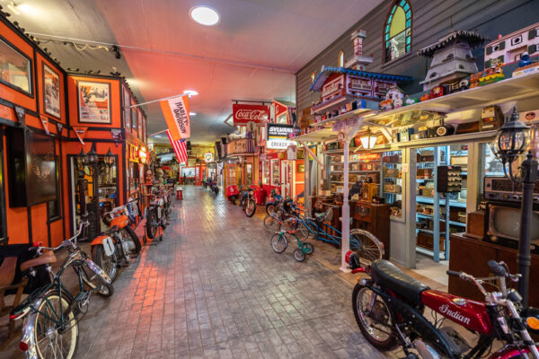 Recreated storefronts in Billville at Bill's Bike Barn in Bloomsburg PA