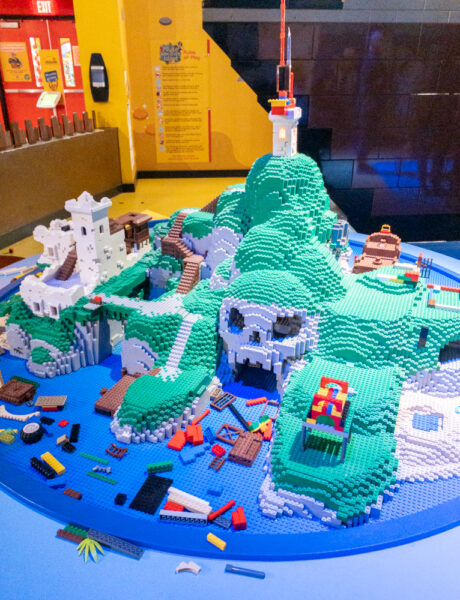 Skull mountain LEGO structure at LEGOLAND Discovery Center in Montgomery County PA