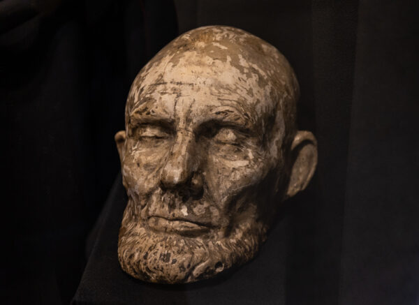The life mask of President Abraham Lincoln on display at the museum at the Soldiers and Sailors Memorial Hall in Pittsburgh Pennsylvania