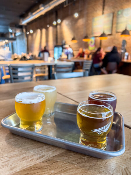 A flight of beer at Levity Brewing in Altoona PA