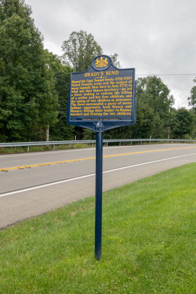 The historical marker at Brady's Bend Overlook in Clarion County PA