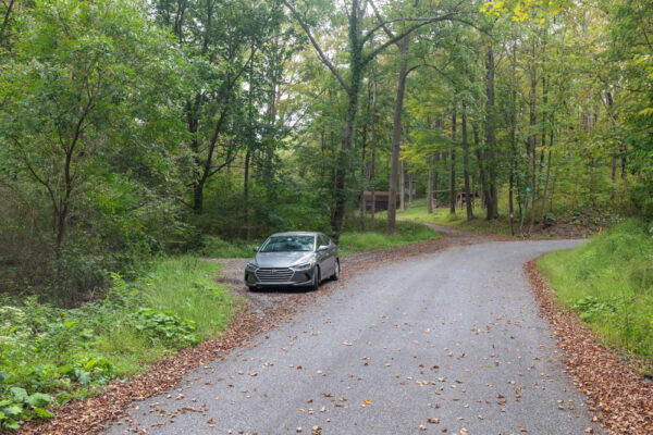 Parking area for waterfall in Shawnee Park in Roaring Spring Pennsylvania