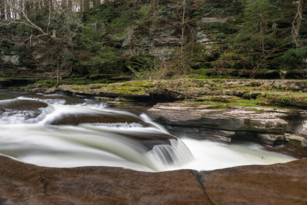 Top of the waterfall at Little Rocky Glen Preserve in Factoryville Pennsylvania