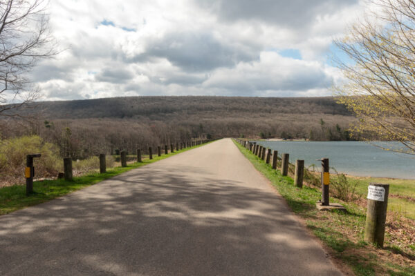 Road across the dam in Locust Lake State Park in Schuylkill County, Pennsylvania