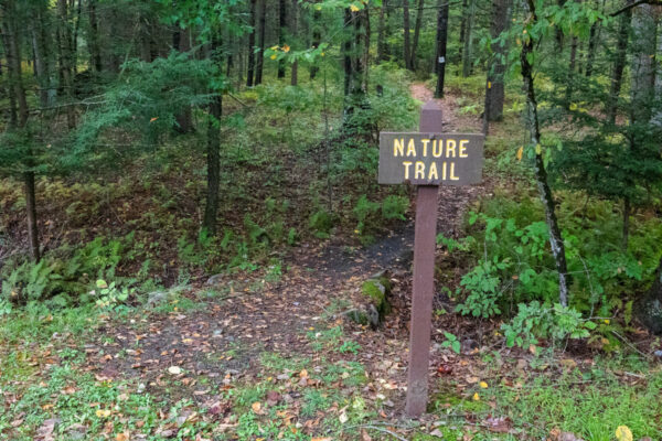 Nature Trail sign at the trailhead in Poe Valley State Park in PA