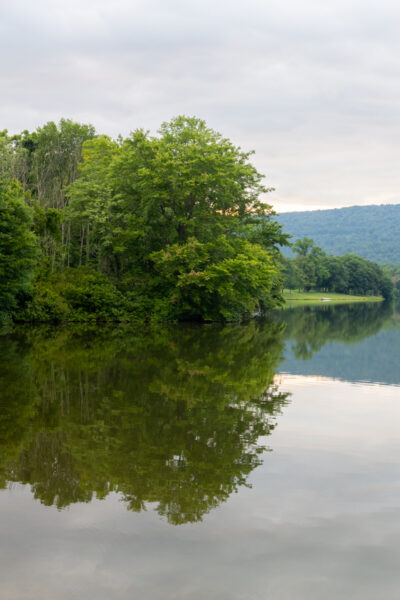 Trees on the far side of Memorial Lake State Park in Fort Indiantown Gap Pennsylvania