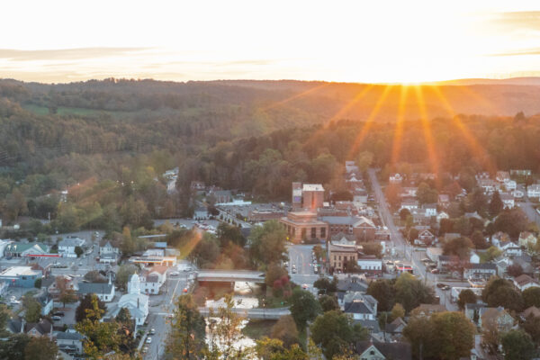 Downtown Honesdale, Pennsylvania at sunset